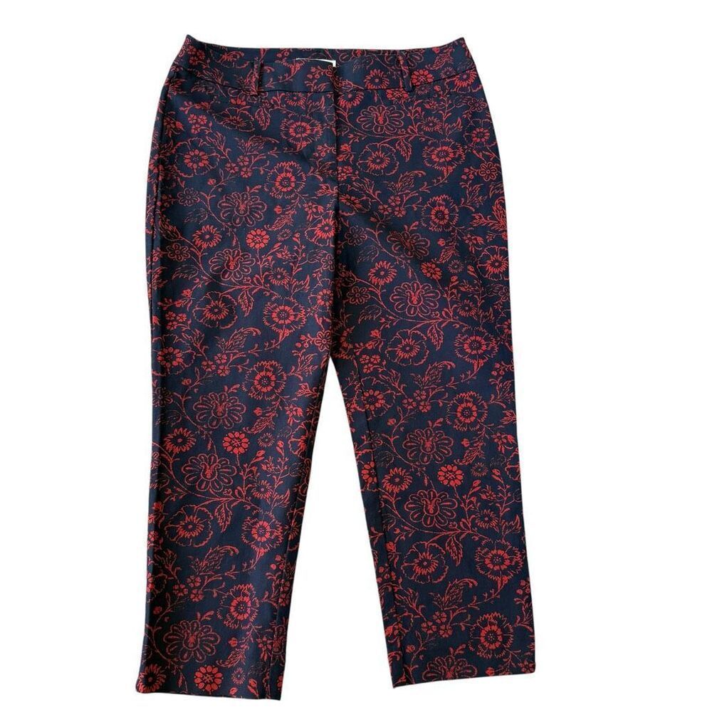 Ann Taylor Navy Cropped Pants with Red Floral Print